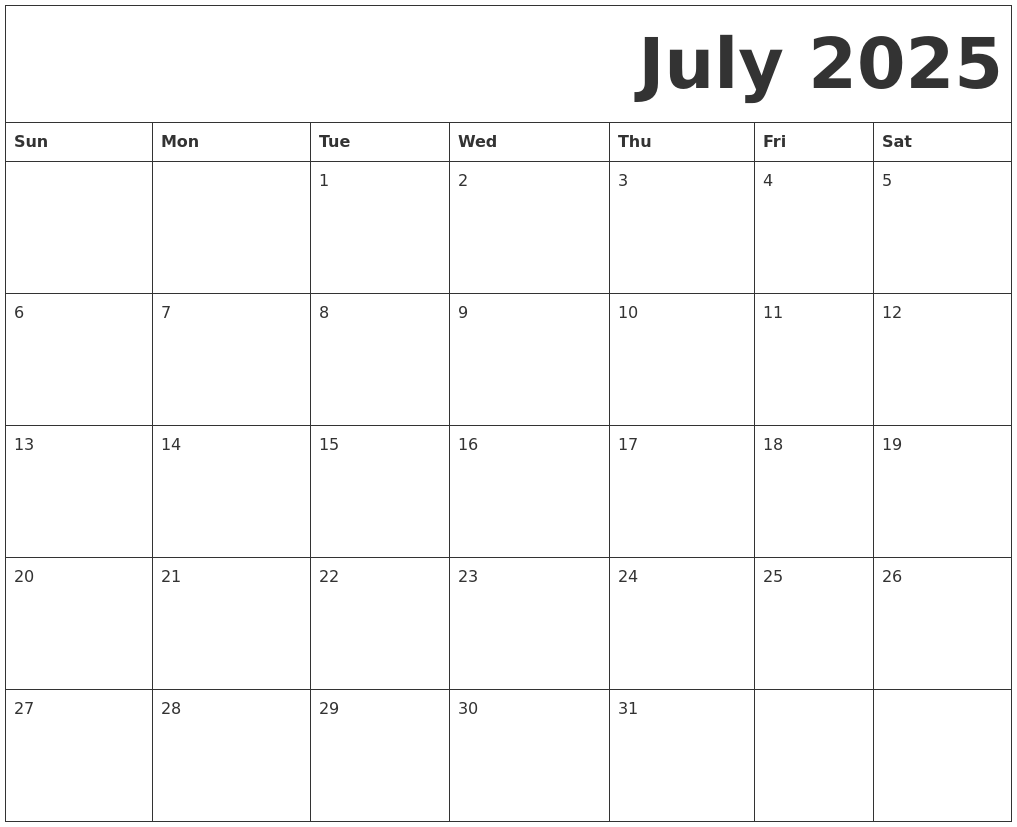 July 2025 Free Printable Calendar