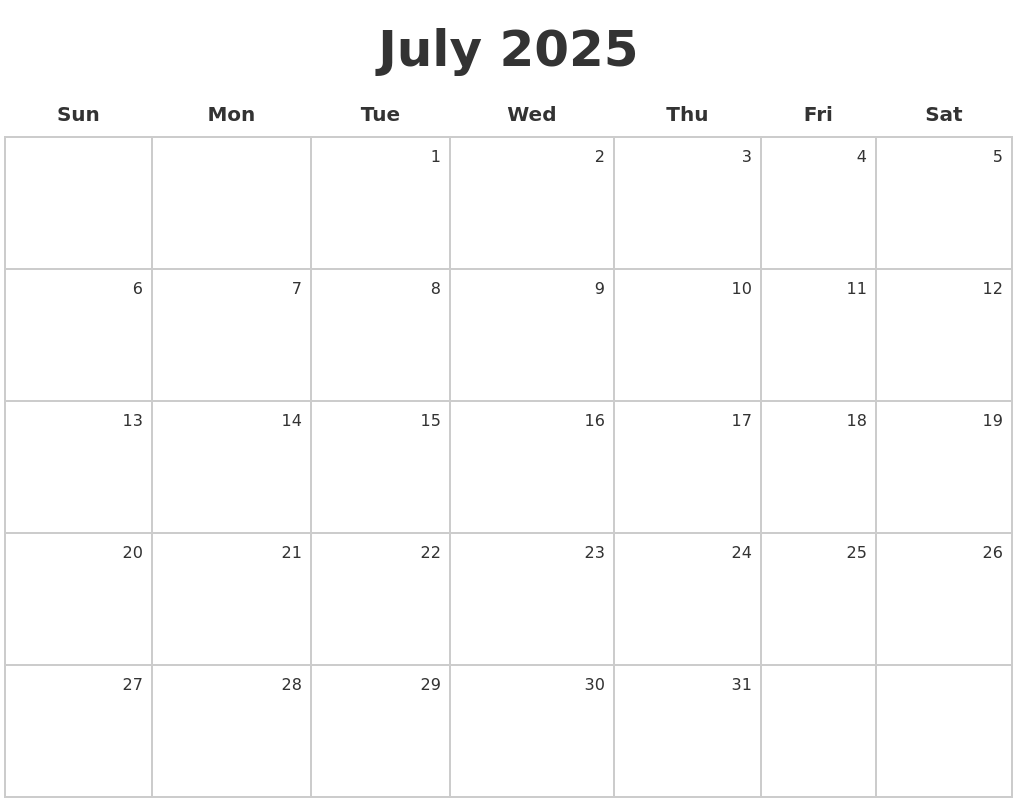 July 2025 To June 2025 Calendar Printable