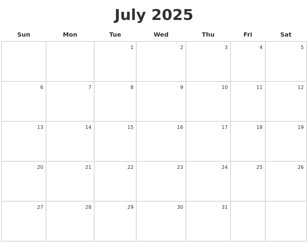 June 2025 Calendar Maker