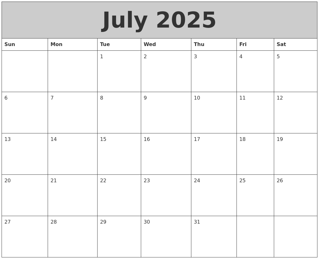 July 2025 My Calendar