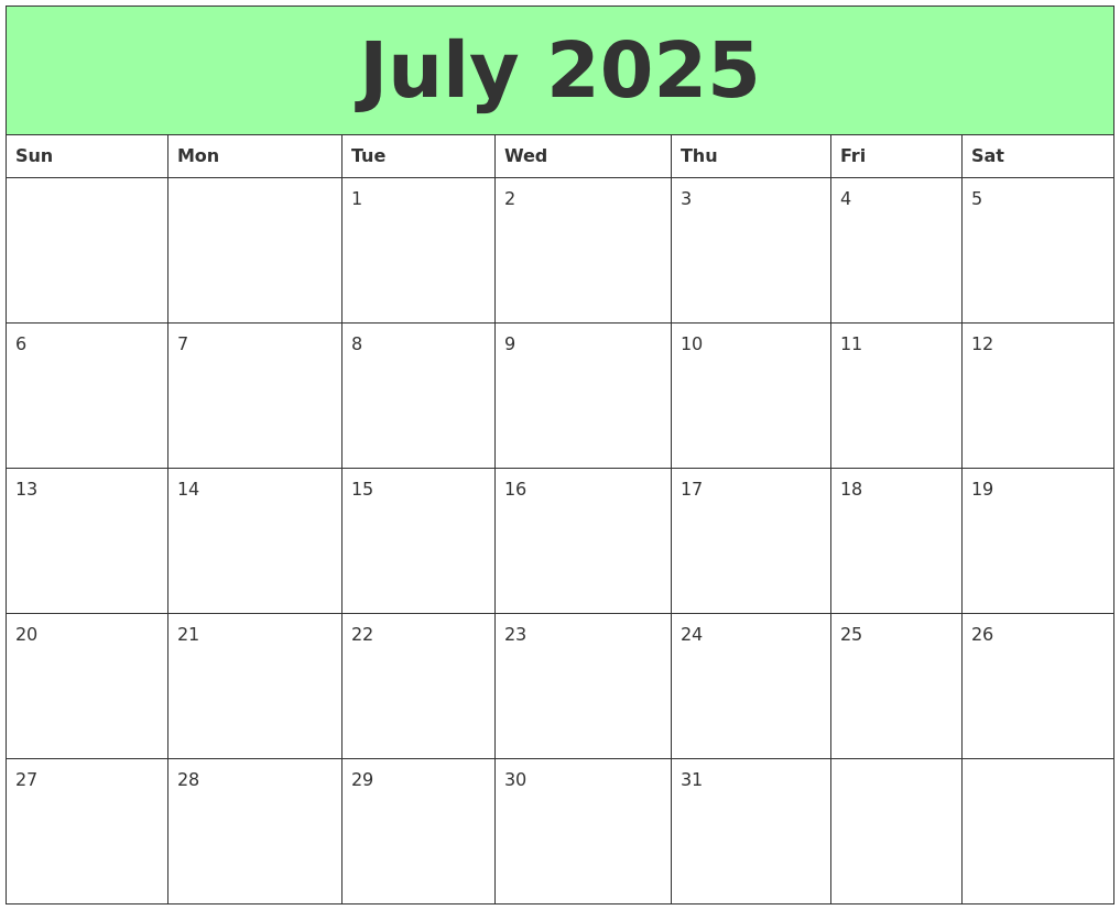 July 2025 Printable Calendars