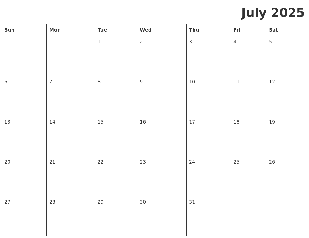 July 2025 Printable Calender