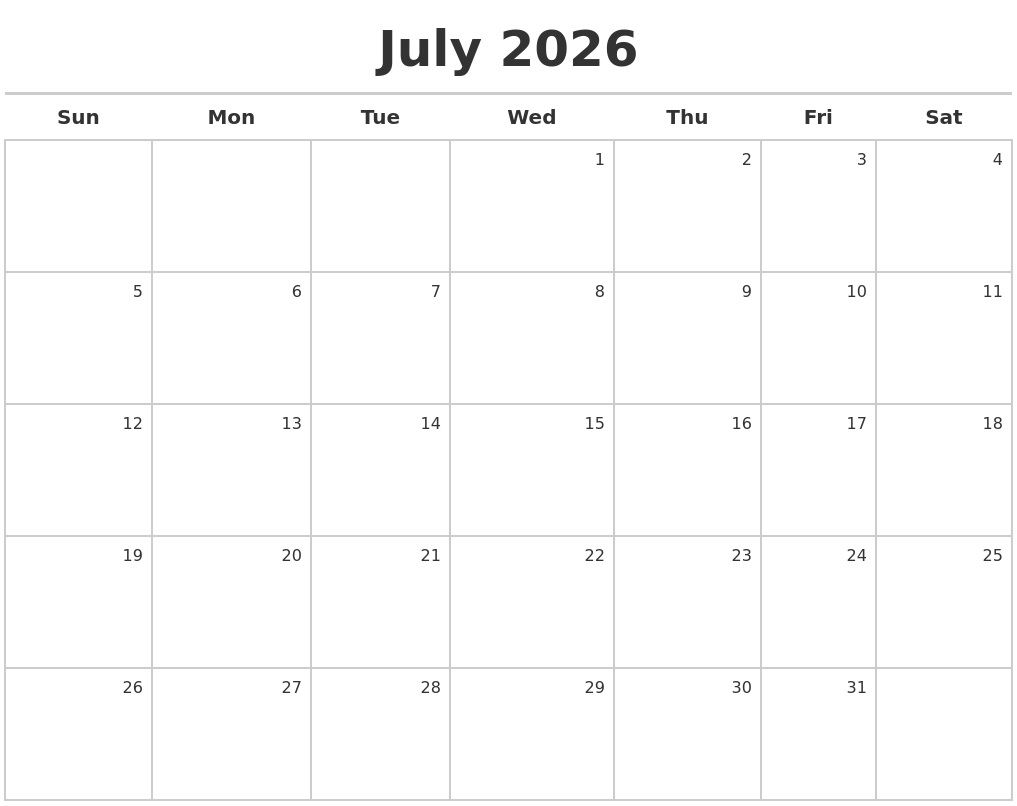 July 2026 Calendar Maker