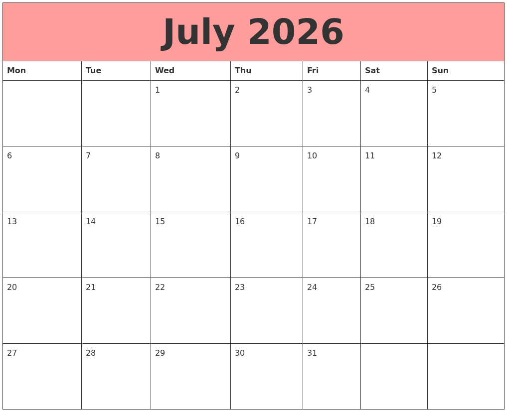 July 2026 Calendars That Work Why Do Calendars Start In July