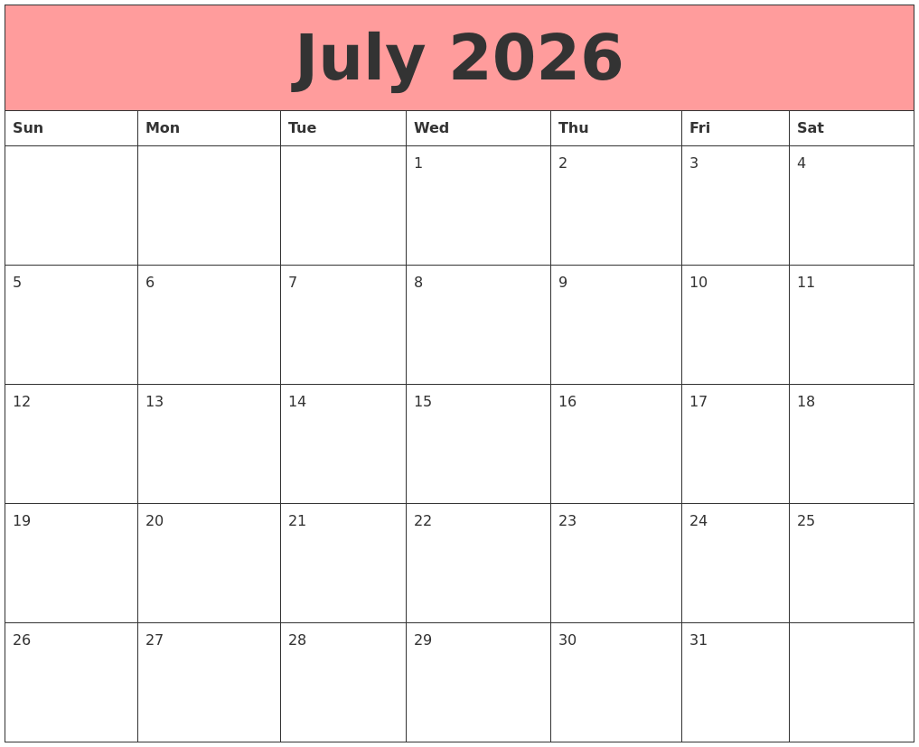 July 2026 Calendars That Work