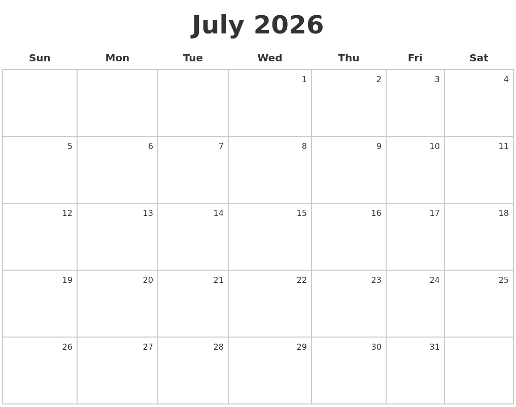 July 2026 Make A Calendar