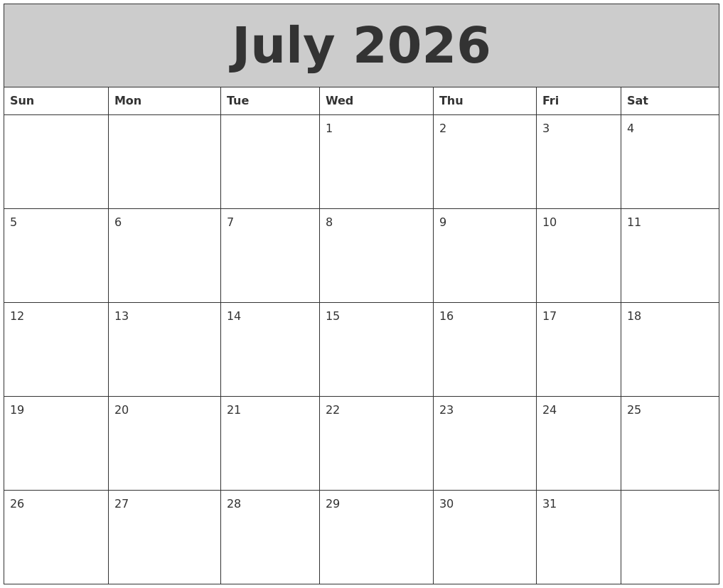 July 2026 My Calendar