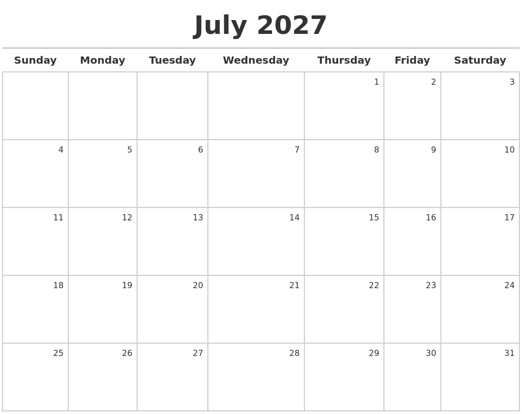 July 2027 Calendar Maker July 2027 Calendar Maker