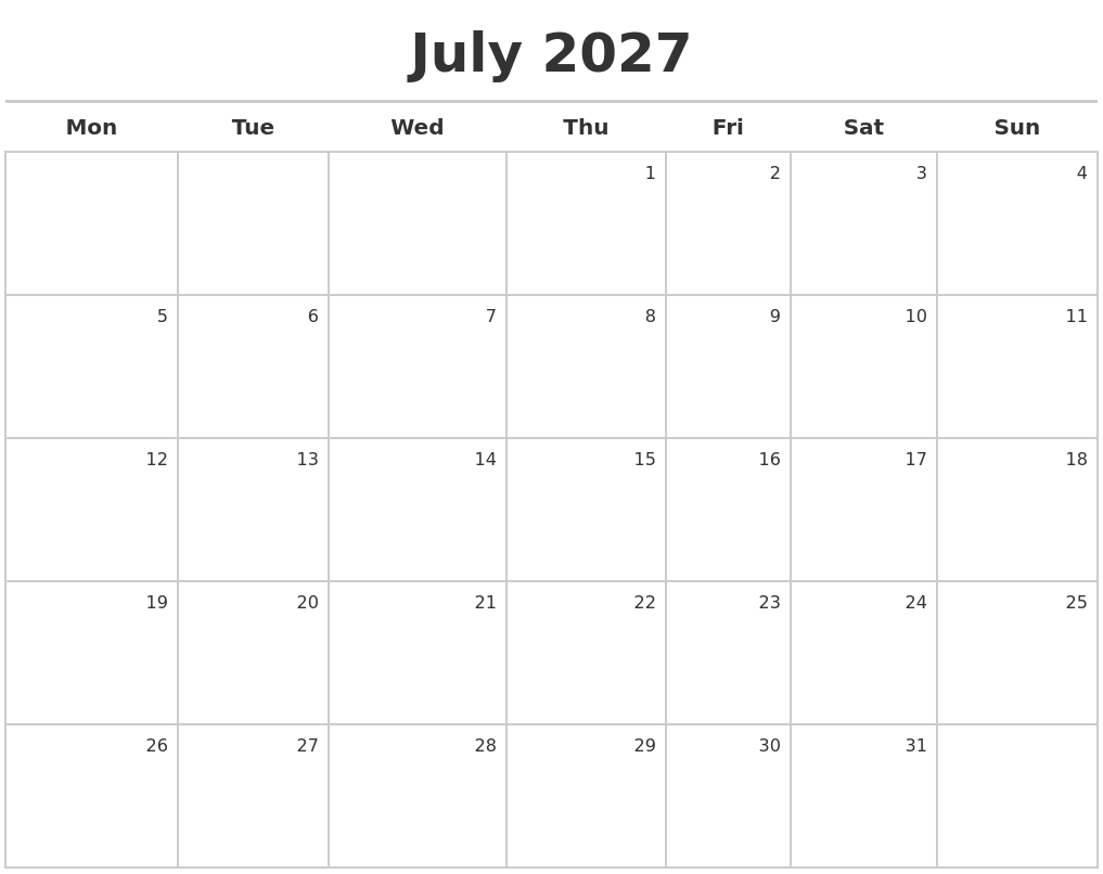 July 2027 Calendar Maker