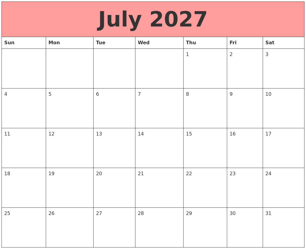 July 2027 Calendars That Work