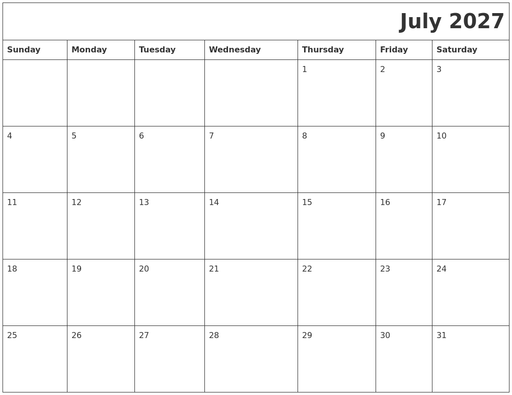 July 2027 Download Calendar July 2027 Download Calendar