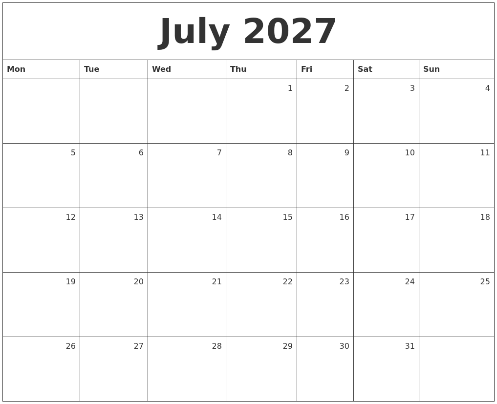 July 2026 Calendar For Printing