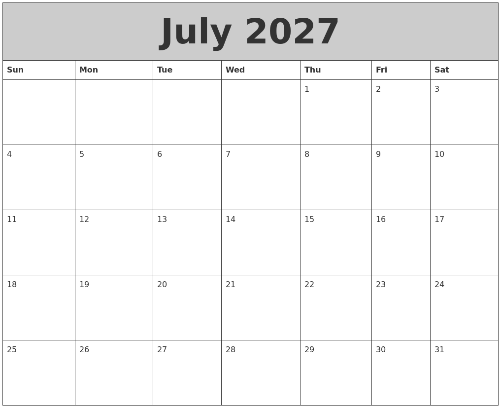 July 2027 My Calendar