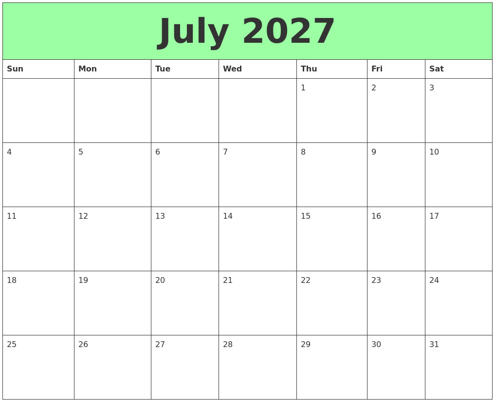 July 2027 Printable Calendars