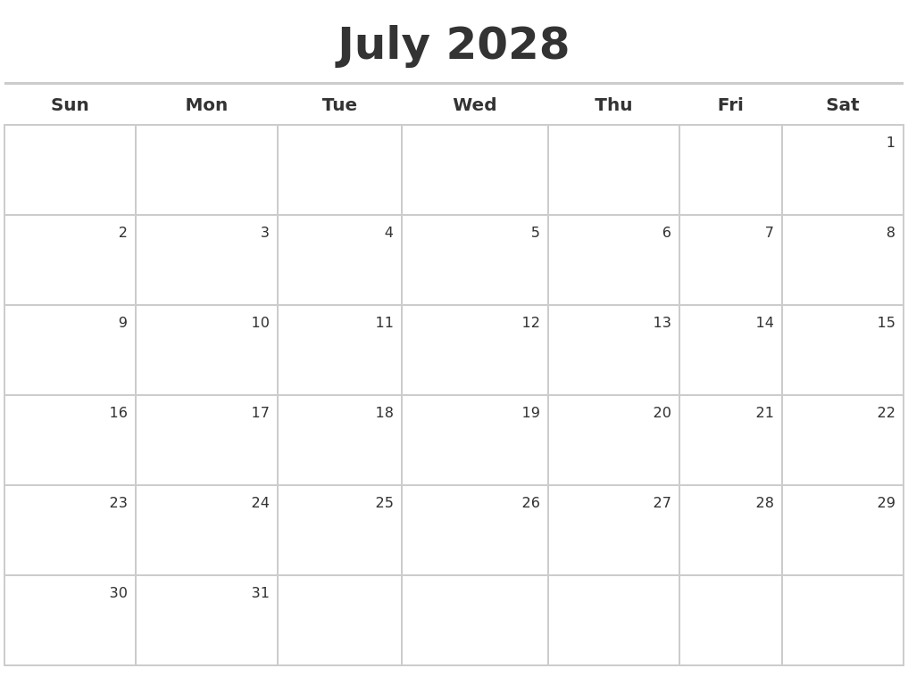 July 2028 Calendar Maker
