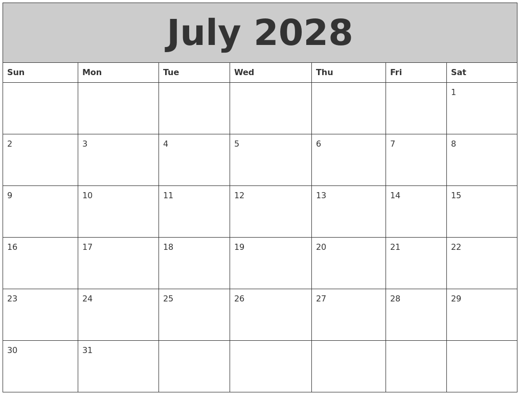 July 2028 My Calendar