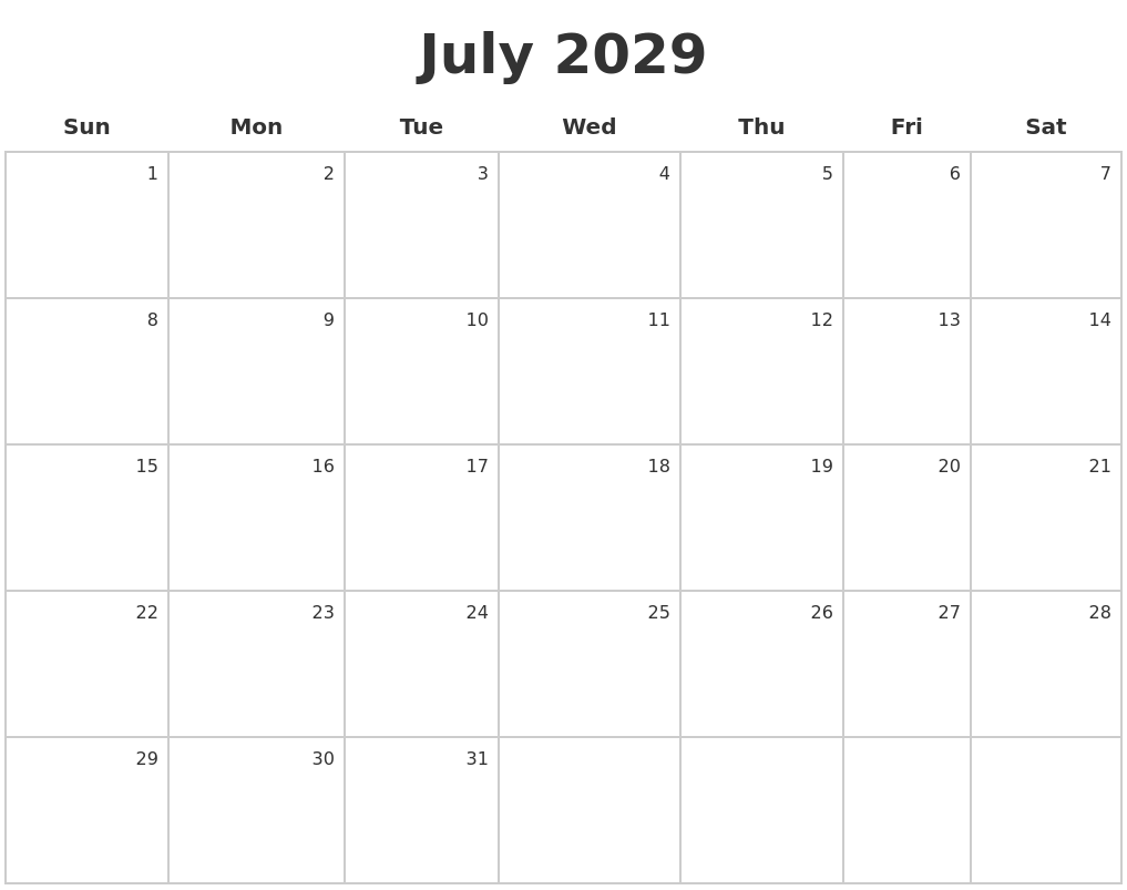 July 2029 Make A Calendar