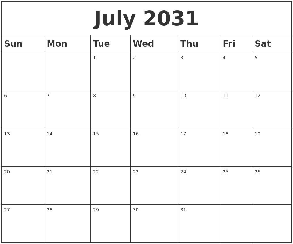 July 2031 Blank Calendar