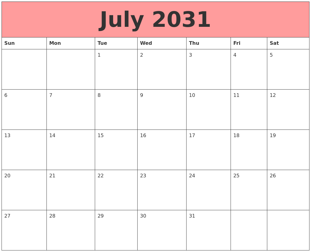 July 2031 Calendars That Work