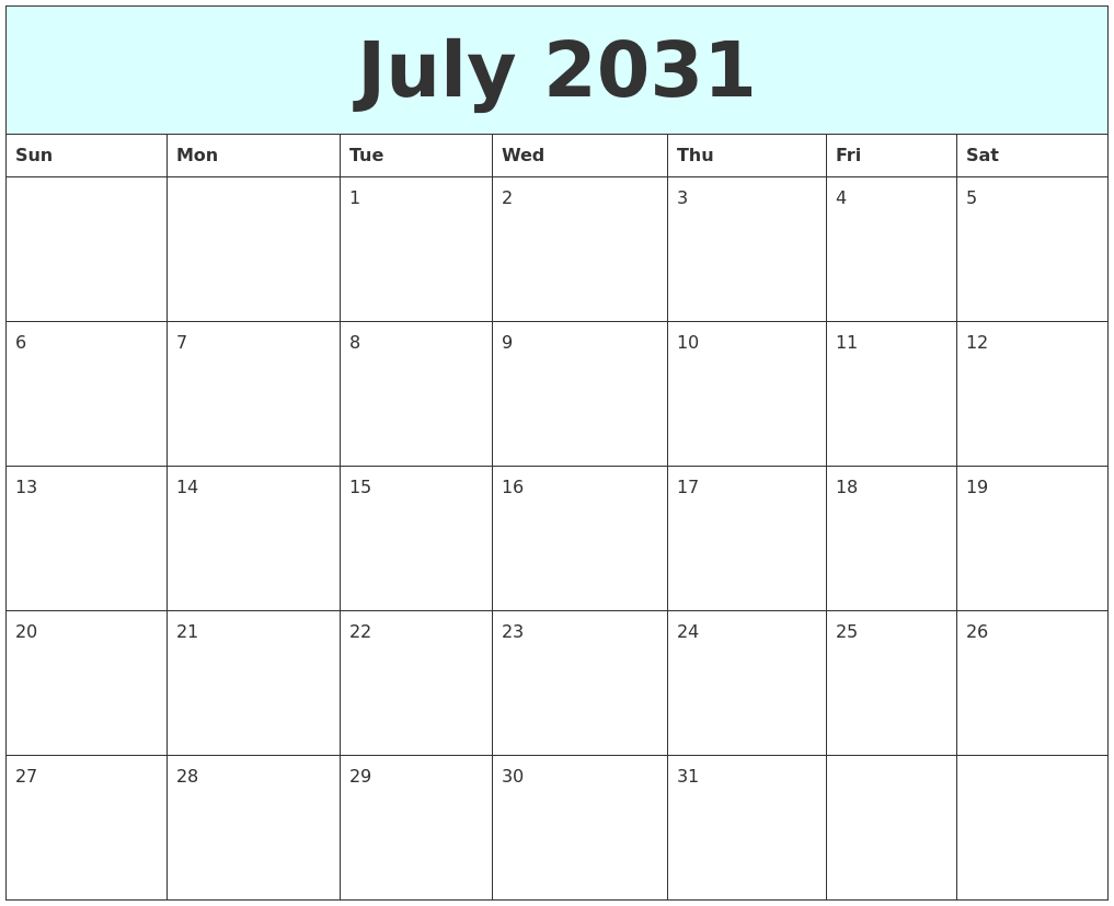 July 2031 Free Calendar