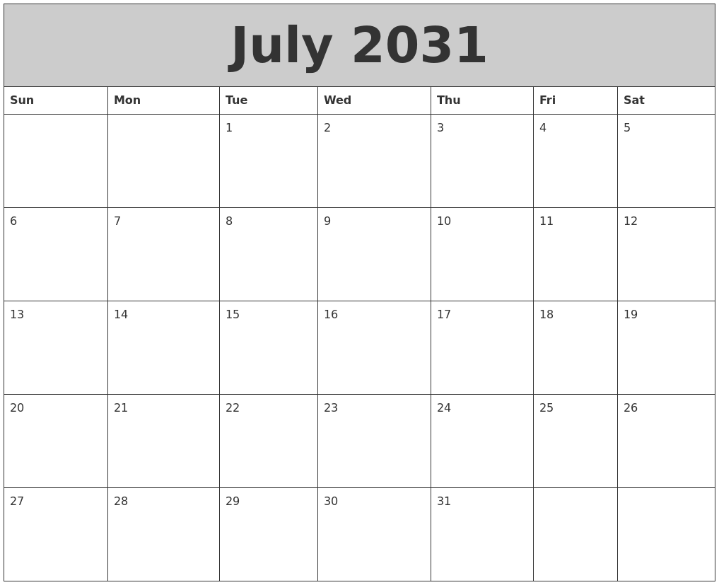 July 2031 My Calendar