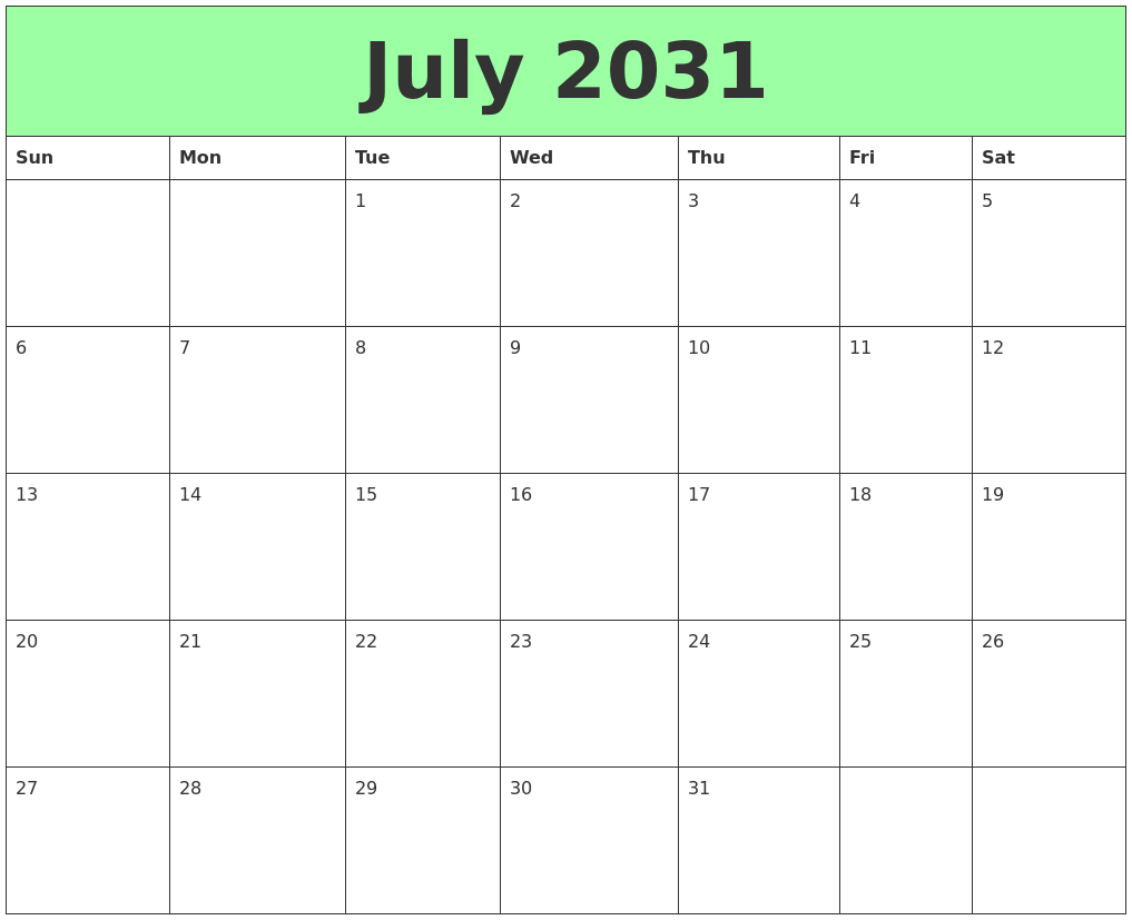July 2031 Printable Calendars