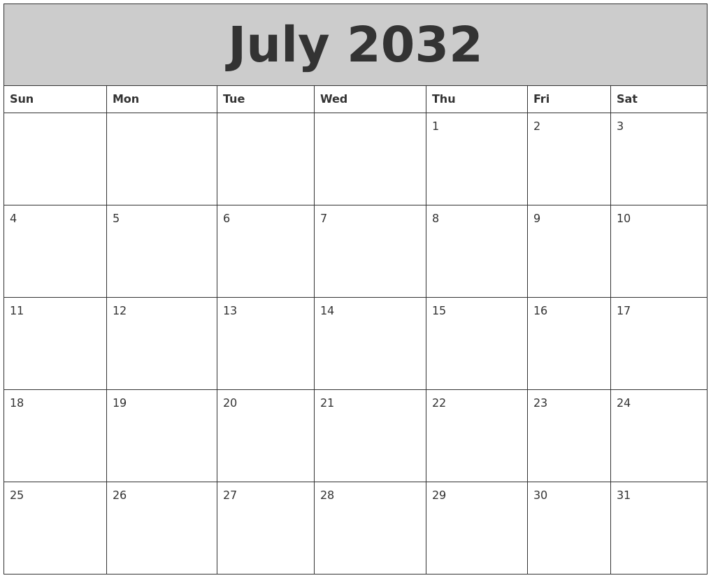 July 2032 My Calendar