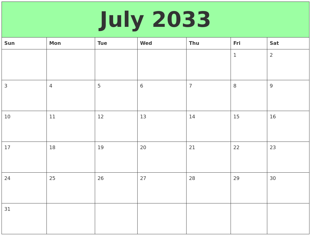 July 2033 Printable Calendars