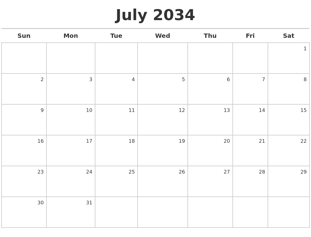 July 2034 Calendar Maker