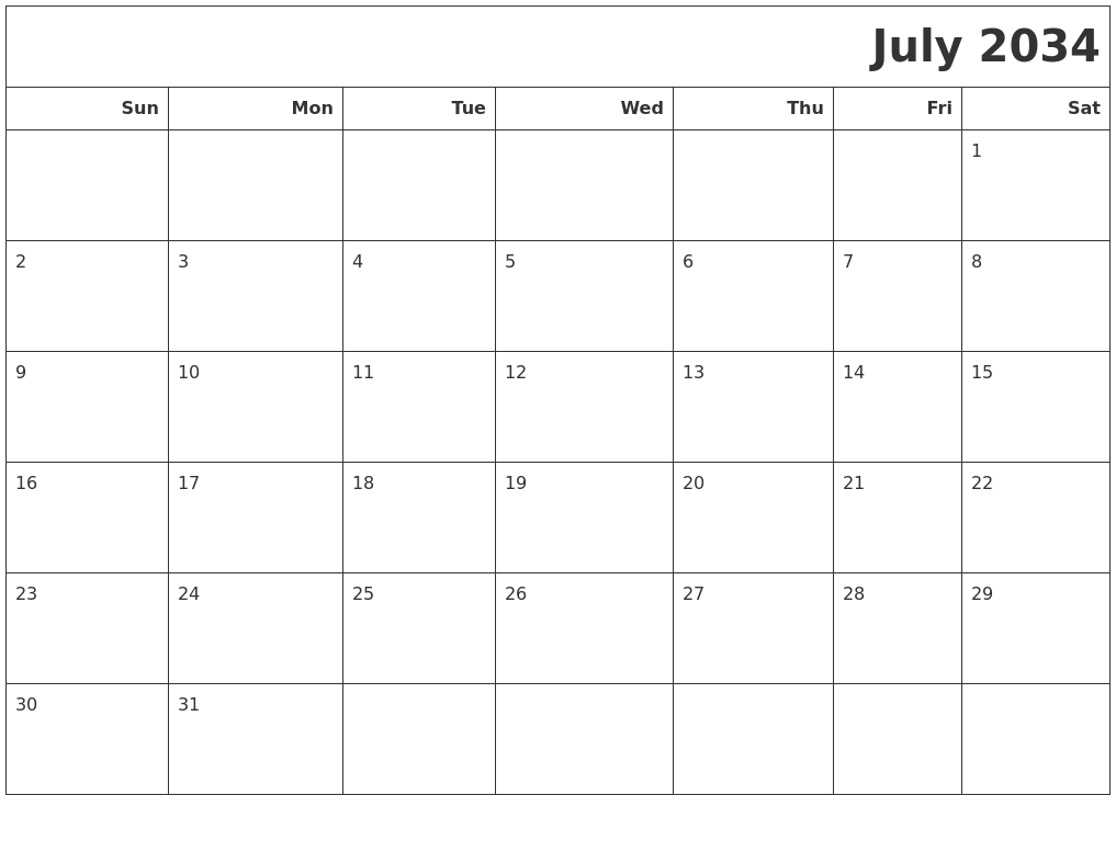 July 2034 Calendars To Print