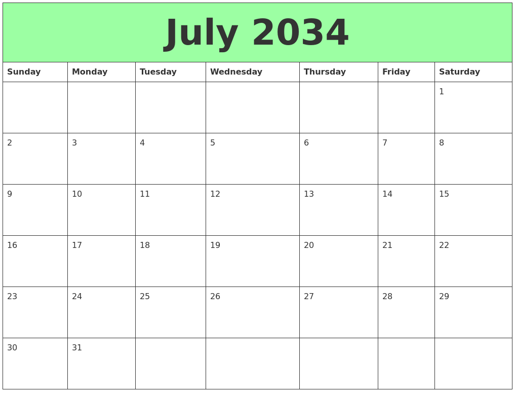 July 2034 Printable Calendars