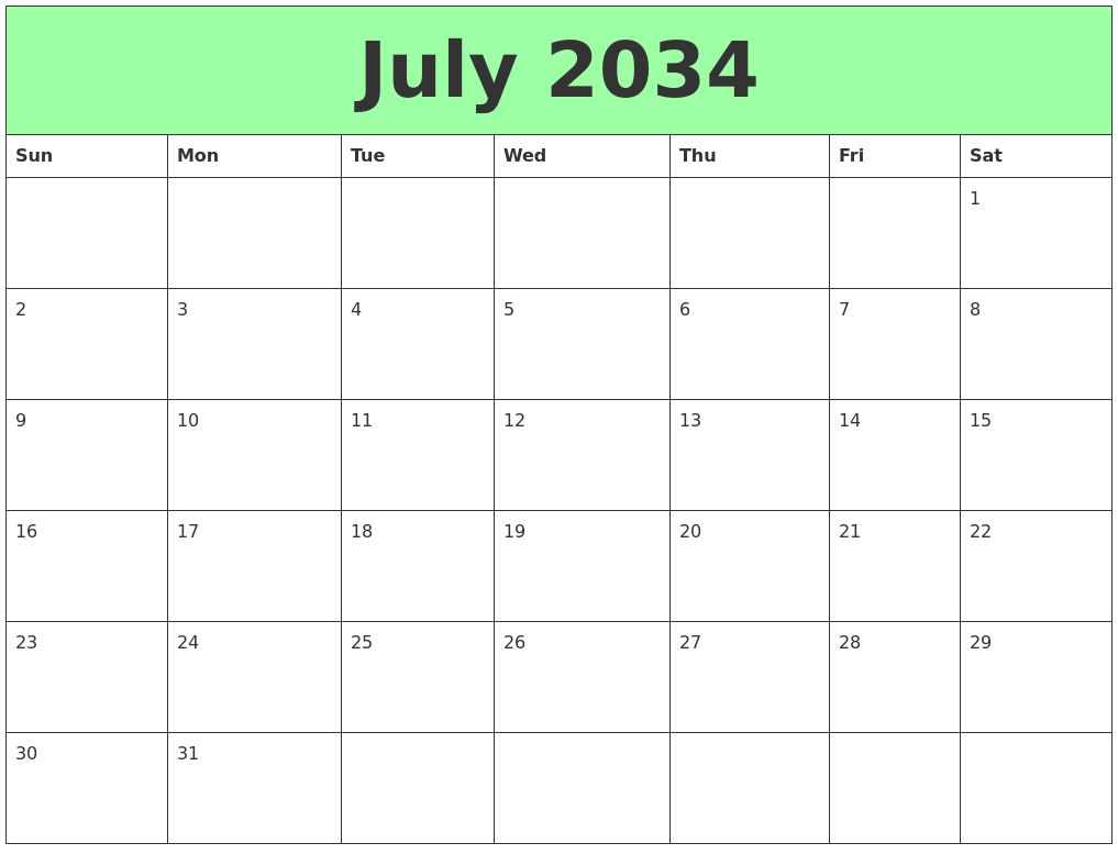 July 2034 Printable Calendars