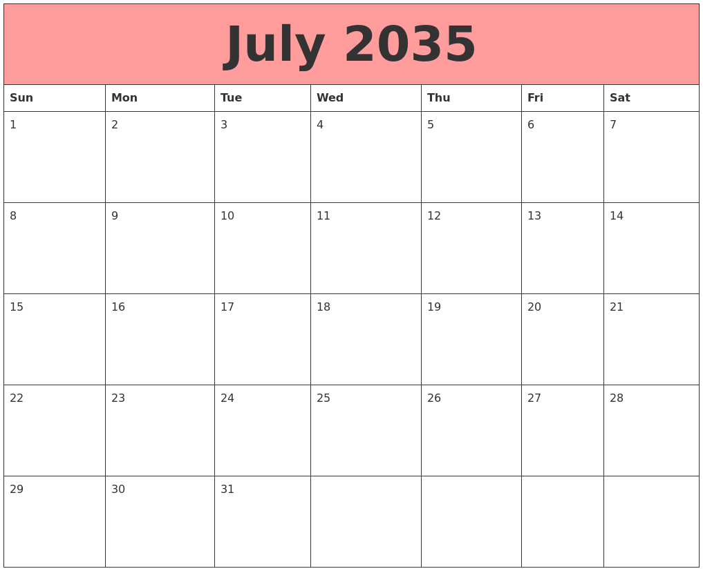 July 2035 Calendars That Work
