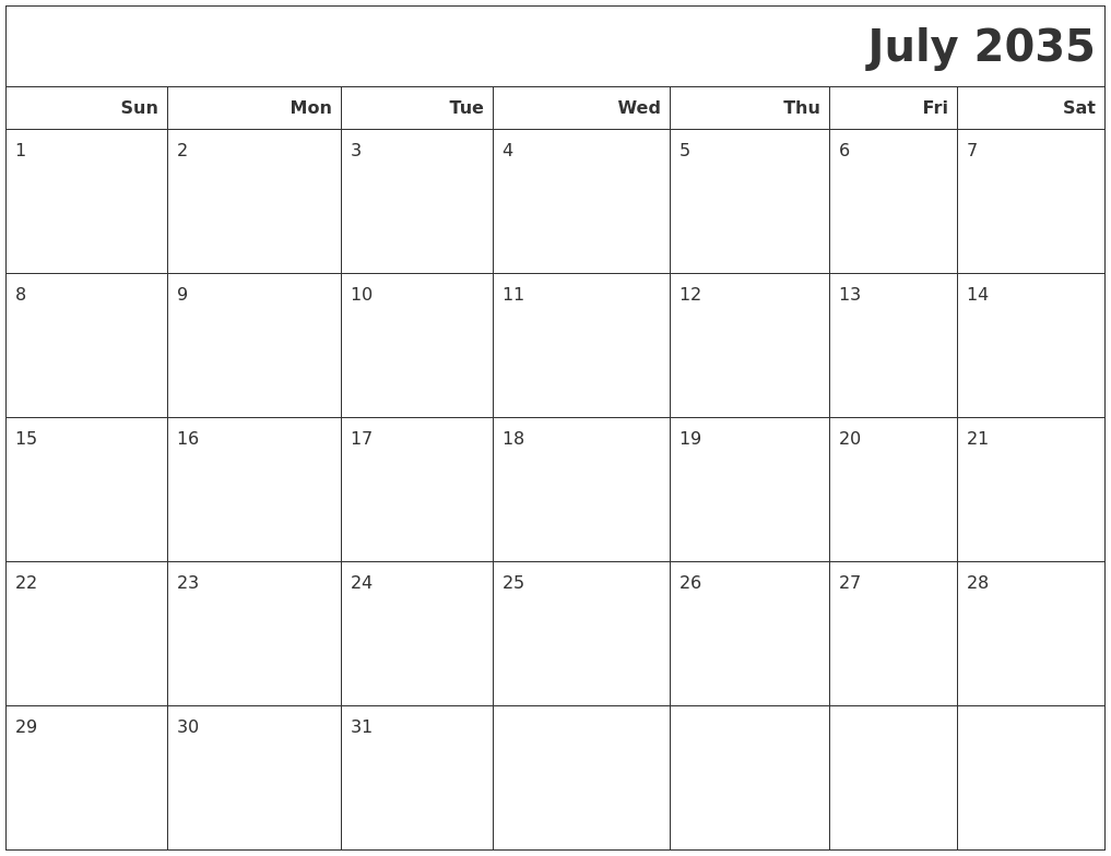 July 2035 Calendars To Print