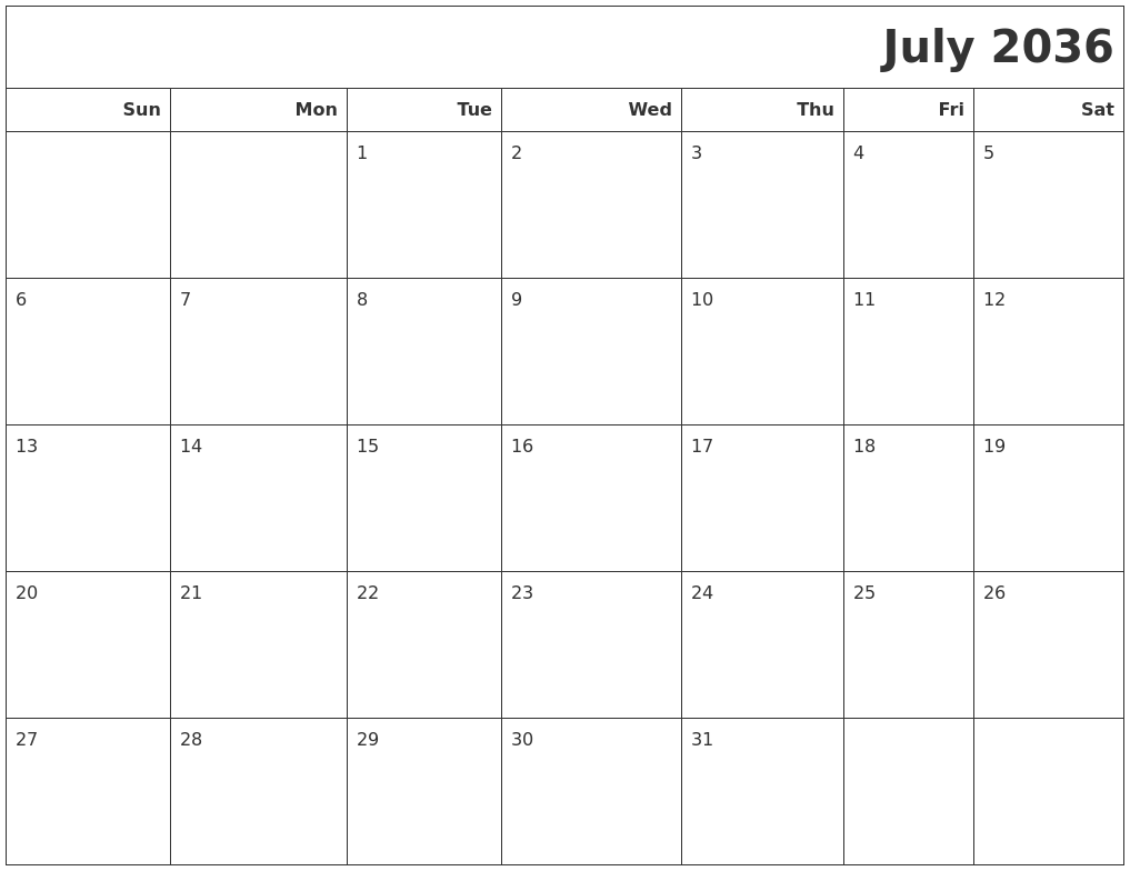 July 2036 Calendars To Print