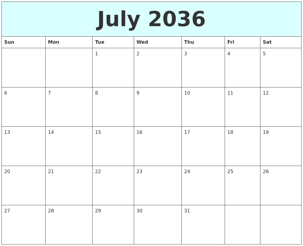 July 2036 Free Calendar