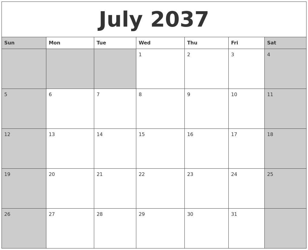 July 2037 Calanders