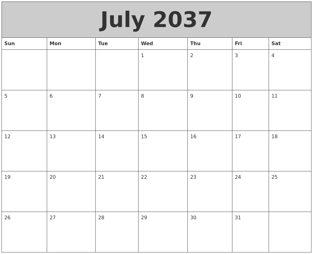 July 2037 My Calendar