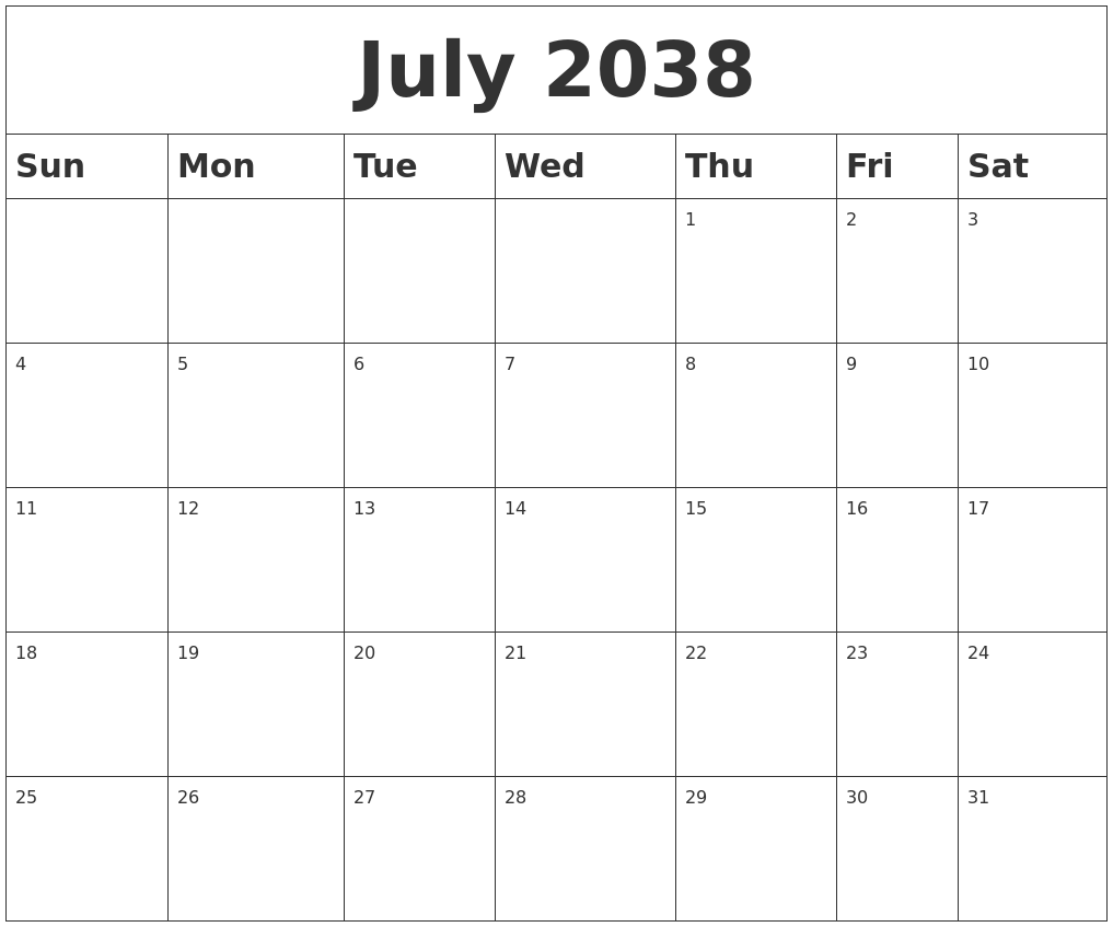 July 2038 Blank Calendar