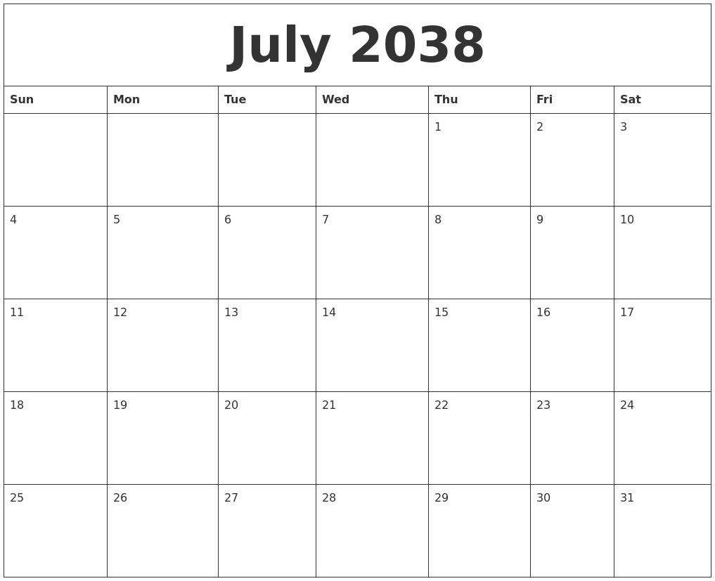 July 2038 Printable November Calendar