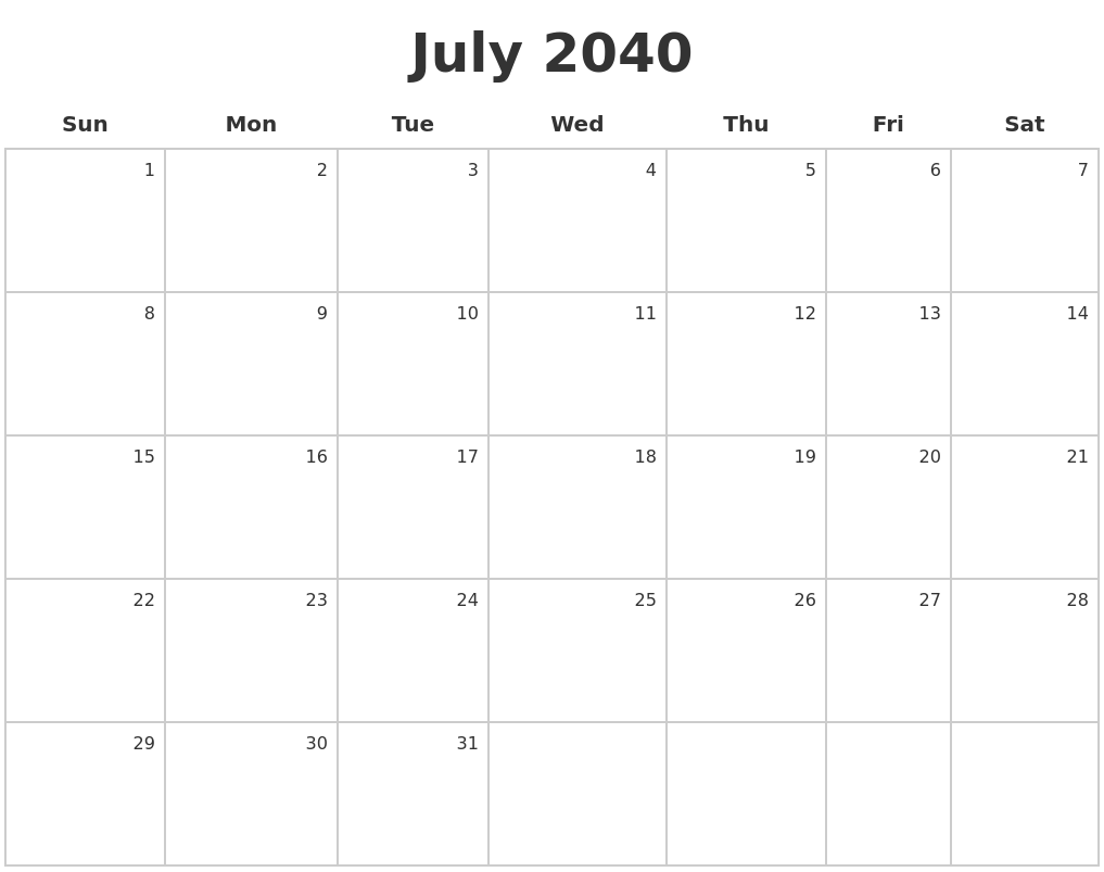 July 2040 Make A Calendar