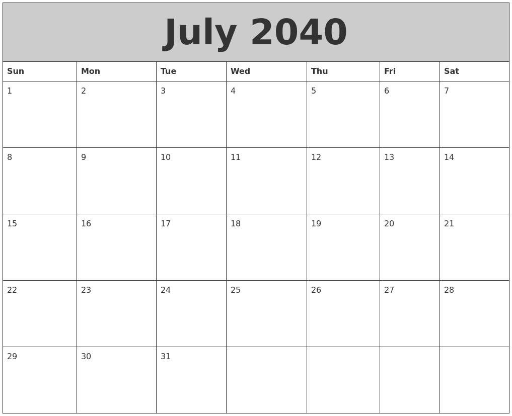 July 2040 My Calendar