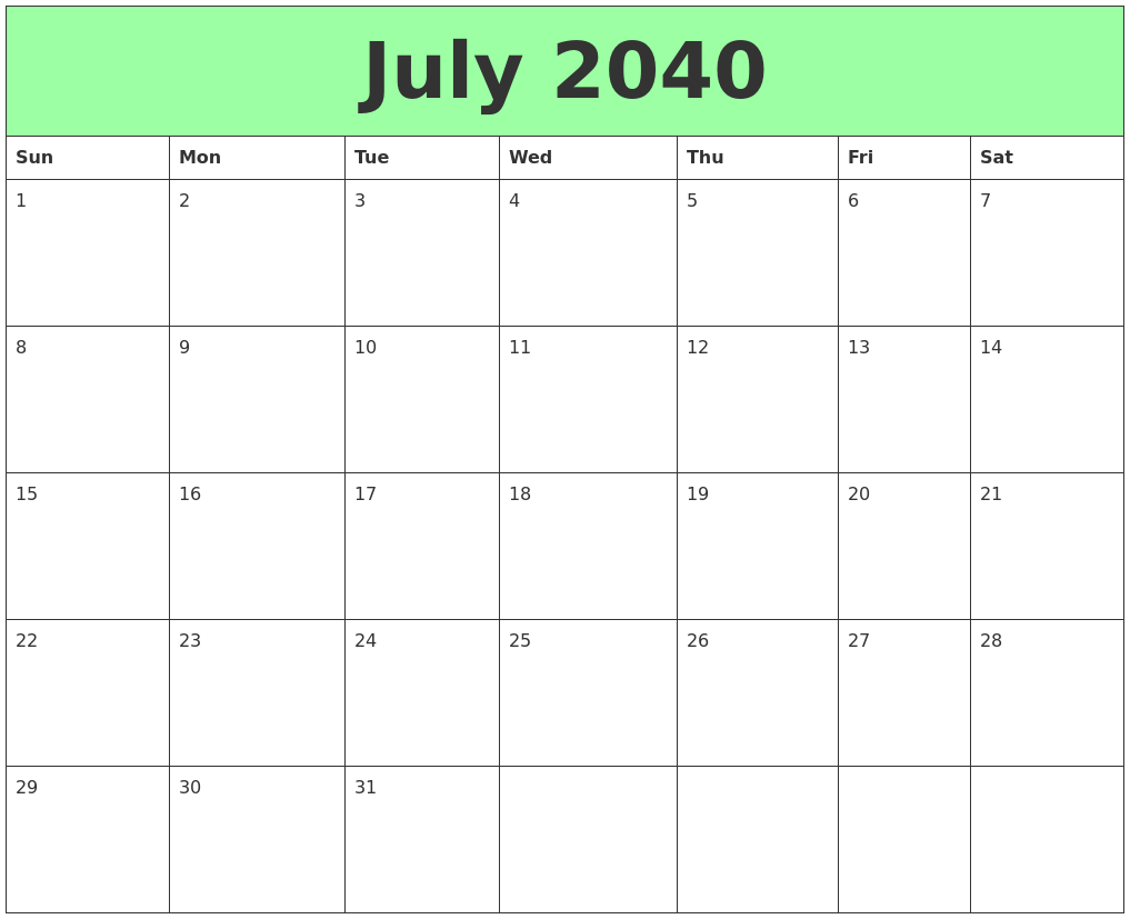 July 2040 Printable Calendars