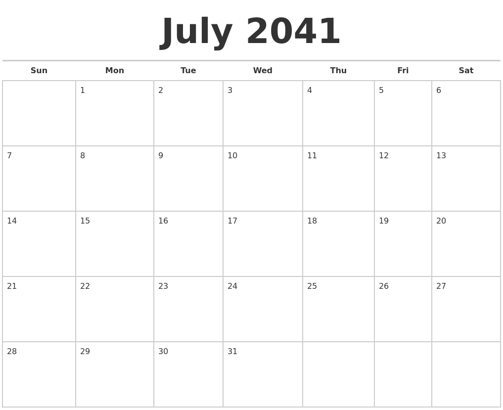 July 2041 Calendars Free