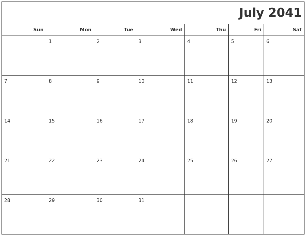 July 2041 Calendars To Print