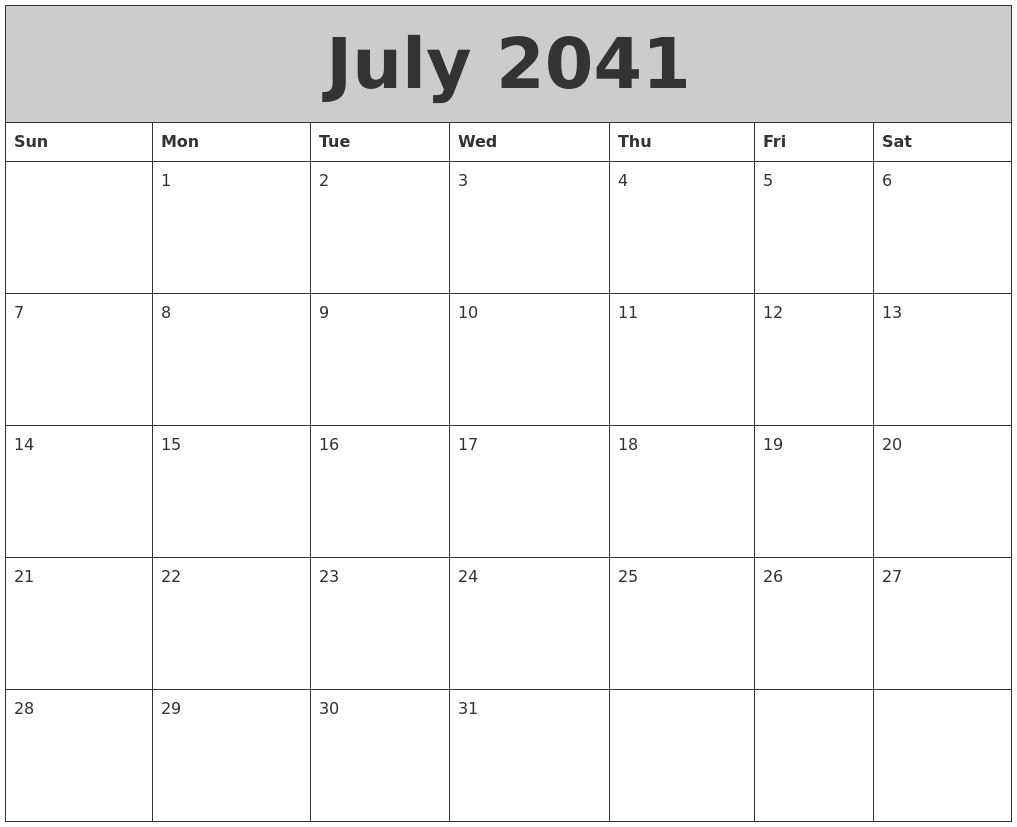 July 2041 My Calendar