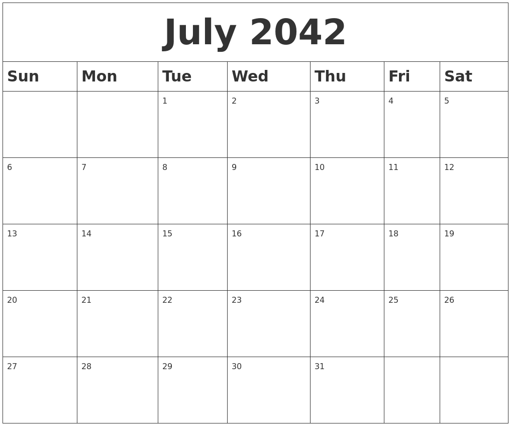 July 2042 Blank Calendar