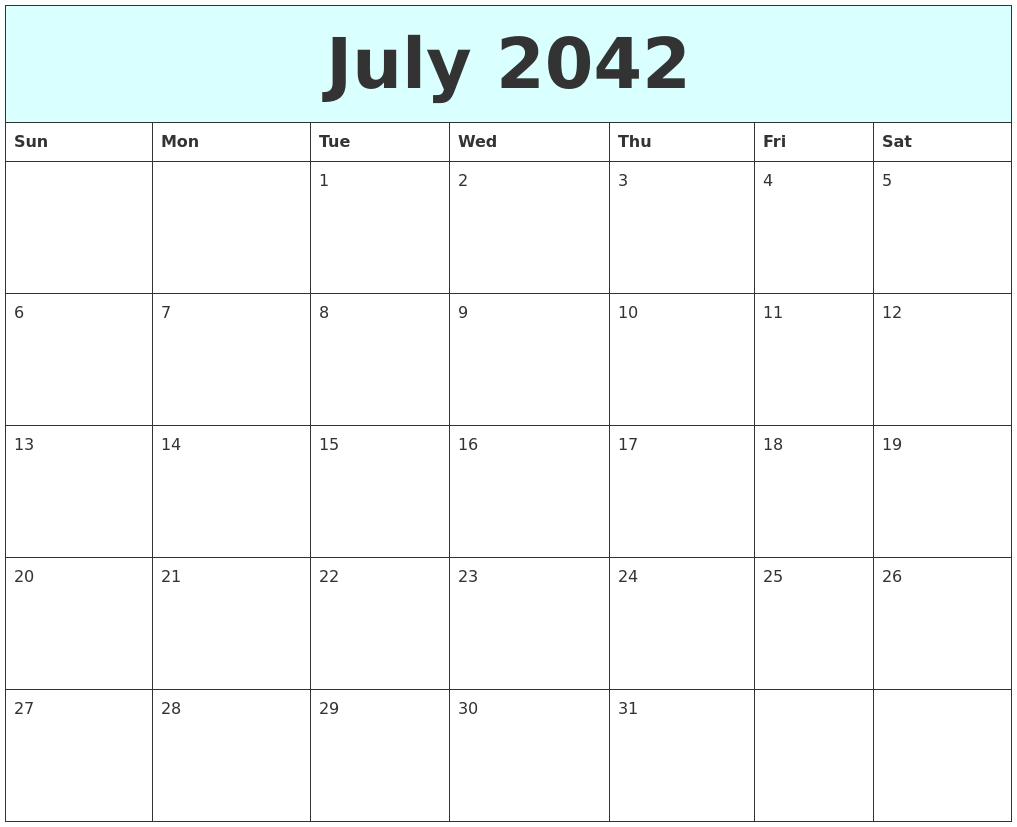 July 2042 Free Calendar