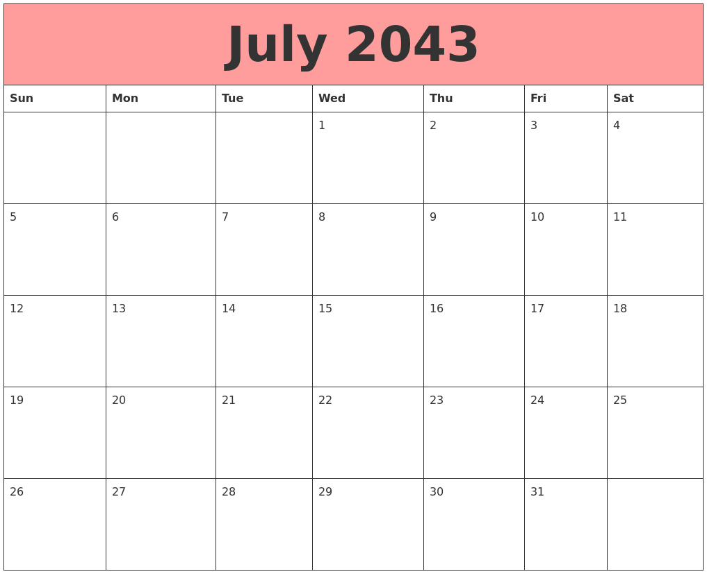July 2043 Calendars That Work
