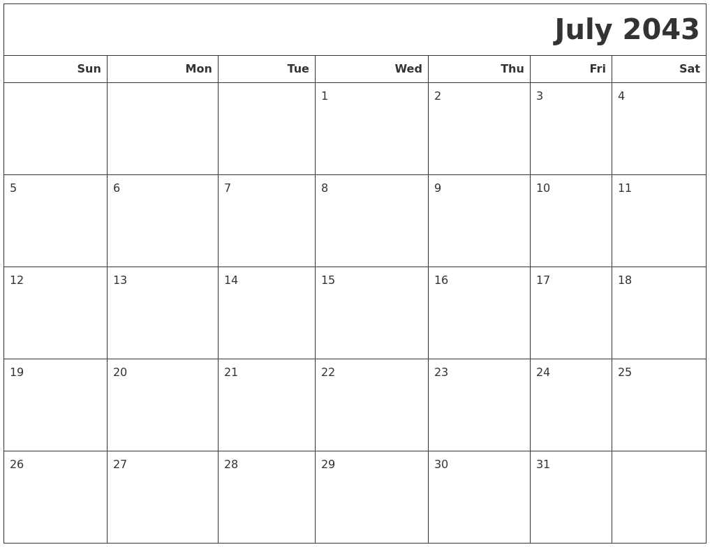 July 2043 Calendars To Print